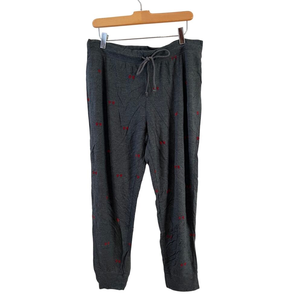 GAP Love Lightweight Loungewear Jogger Pants Gray Red Embroidered L